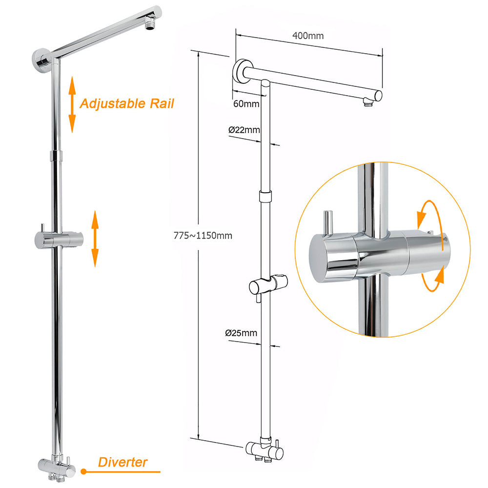 Shower Heads & Screens: WELS Chrome Round 8" Thin Rainfall Head Handheld Sliding Rail Arm 2in1 Shower Twin Taps Set