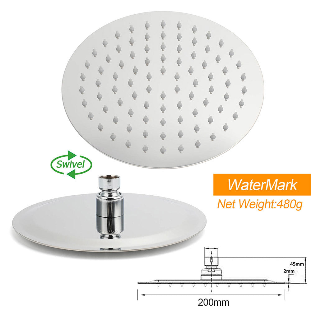 Shower Heads & Screens: WELS Chrome Round 8" Thin Rainfall Head Handheld Sliding Rail Arm 2in1 Shower Twin Taps Set