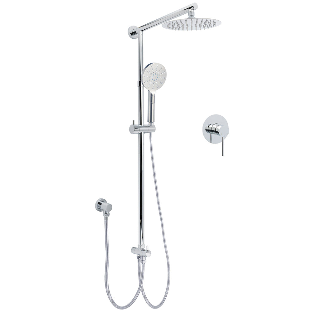 Shower Heads & Screens: WELS Chrome Round 2in1 8" Stainless Steel Rain Head Handheld Sliding Rail Arm Shower Mixer Set