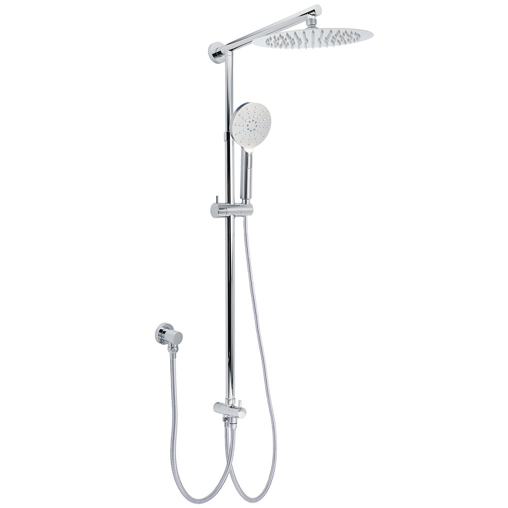 Shower Heads & Screens: WELS Chrome 10" Round Rain Handheld Twin Shower Head Arm Sliding Rail Arm Diverter Set