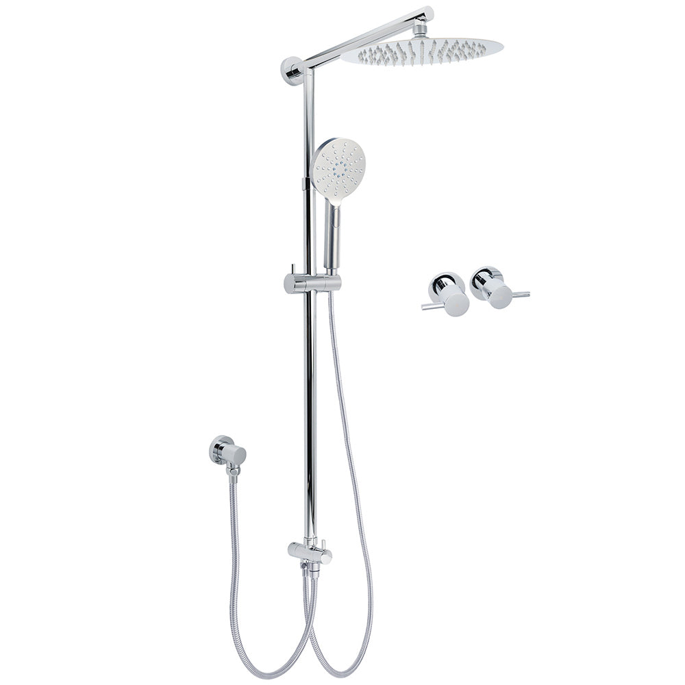 Shower Heads & Screens: Chrome 10" Round Rain Handheld Twin Shower Head Arm Sliding Rail Arm Double Taps