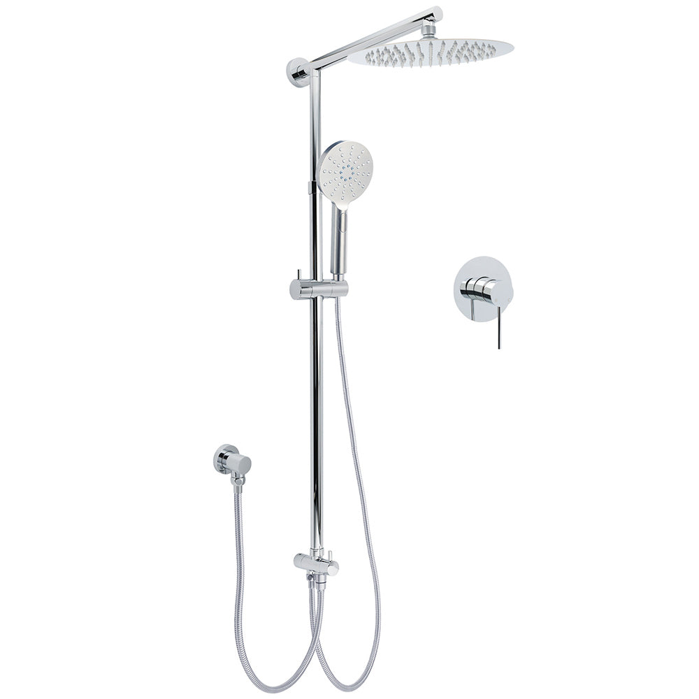 Shower Heads & Screens: Chrome 10" Round Rain Handheld Daul Shower Head Arm Sliding Rail Wall Mounted Mixer