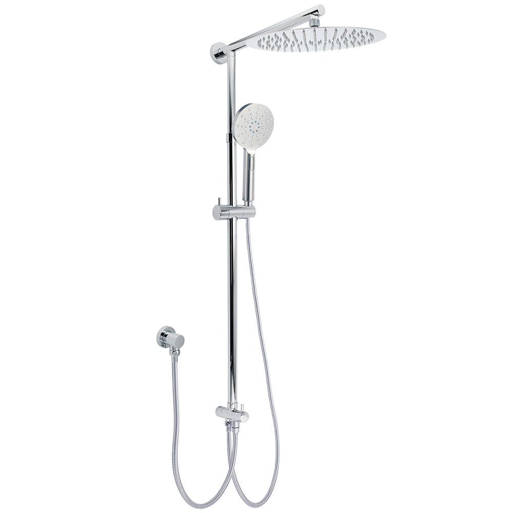 Shower Heads & Screens: WELS Chrome Round Large 12" Rain Shower Head 3 Modes Handheld Wall Arm Rail 2in1 Set