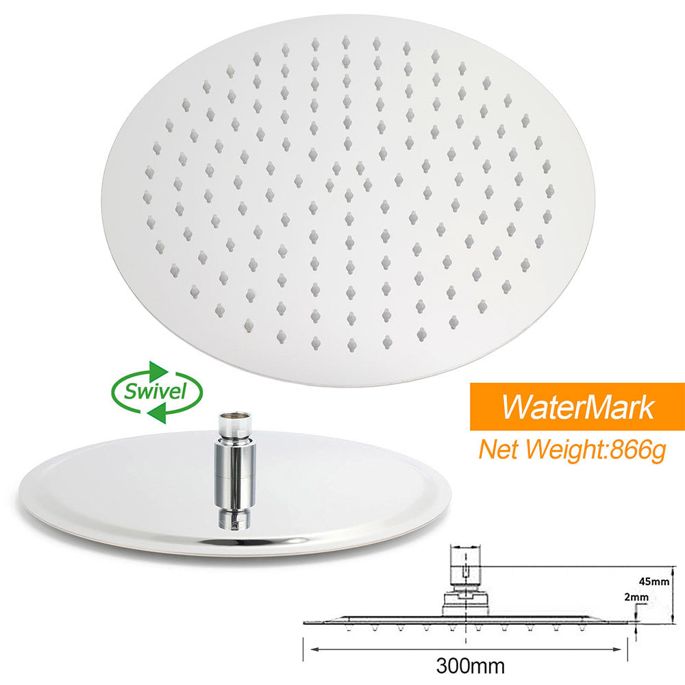 Shower Heads & Screens: WELS Round Large 12" Rain 2in1 Shower Head 3 Modes Handheld Wall Rail Brass Twin Taps