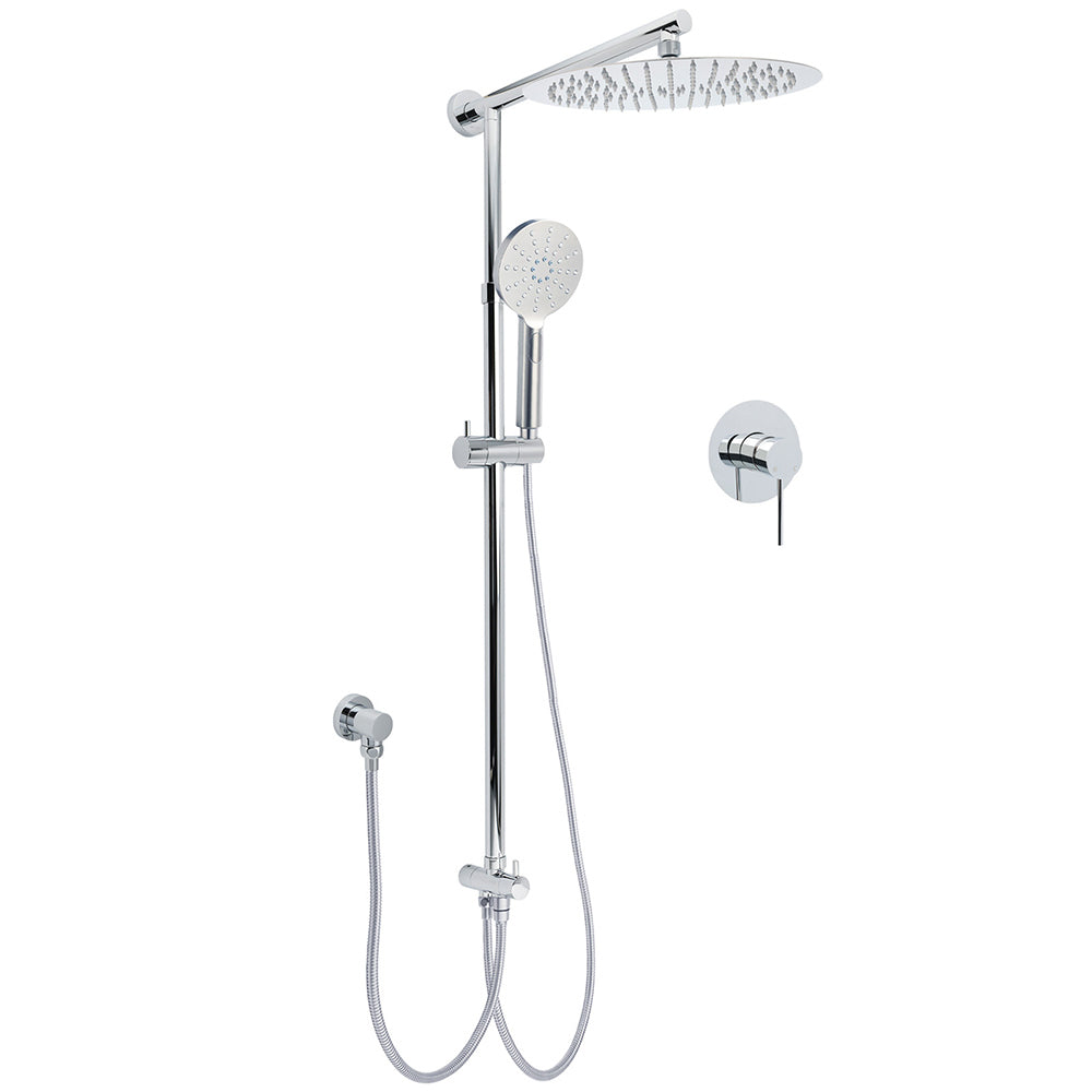Shower Heads & Screens: WELS Round 12" Rain Dual Shower Head 3 Modes Handheld Wall Rail Chrome Mixer Valve Set