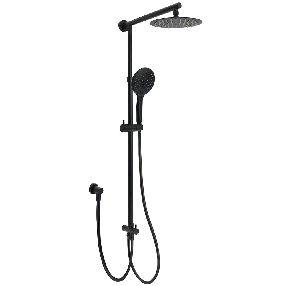 Shower Heads & Screens: WELS Matt Black Twin Shower 8" Round Head Set Sliding Rail 3 Mode Handheld Rose