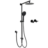 Shower Heads & Screens: WELS Matt Black Twin Shower 8" Round Head Set Sliding Rail 3 Mode Handheld + Taps