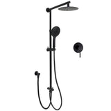 Shower Heads & Screens: WELS Matt Black Twin Shower 8" Round Head Set Sliding Rail 3 Mode Handheld Rose + Mixer