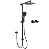 Shower Heads & Screens: Dual Black Round Shower Set 10" Rain Head 3 Mode Handheld Sliding Rail Arm Twin Taps