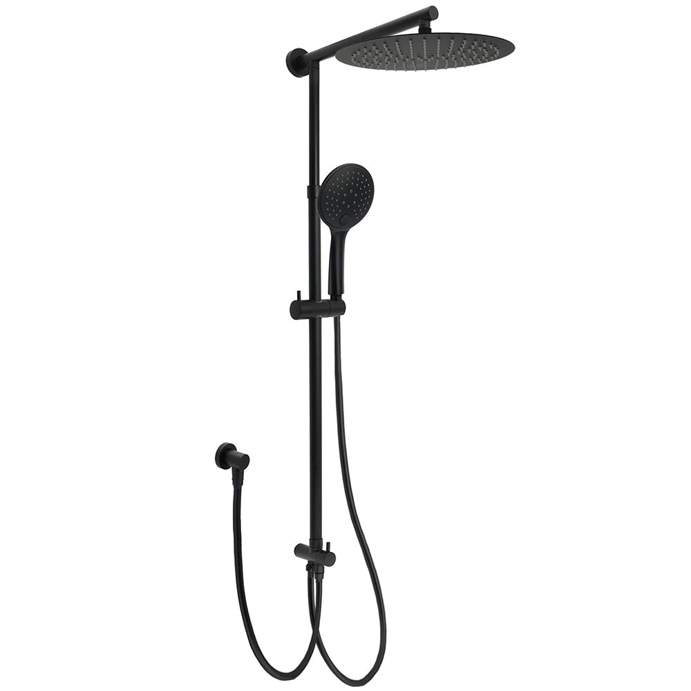 Shower Heads & Screens: Matte Black Large 12" Twin Round Shower Head Set Handheld Diverter Rail Wall Arm