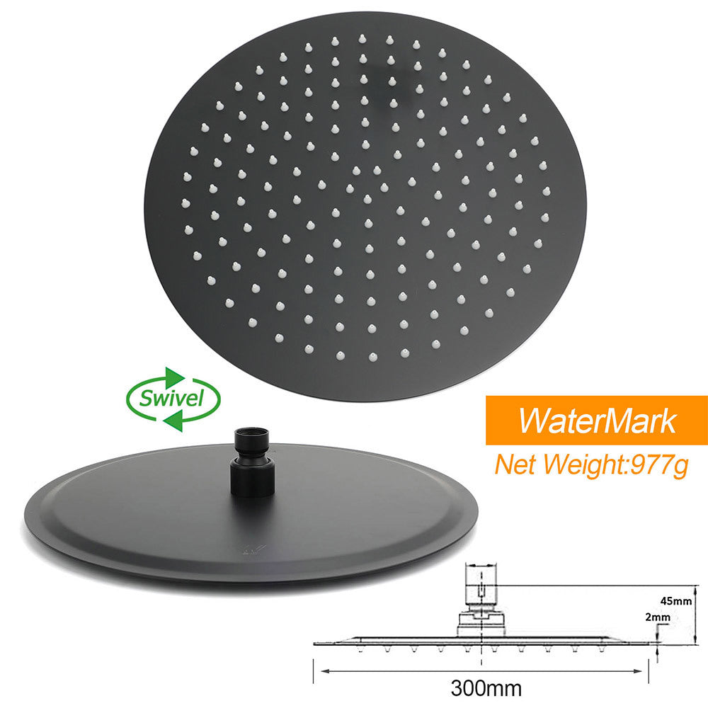 Shower Heads & Screens: Matte Black Large 12" Twin Round Shower Head Set Handheld Diverter Rail Wall Arm