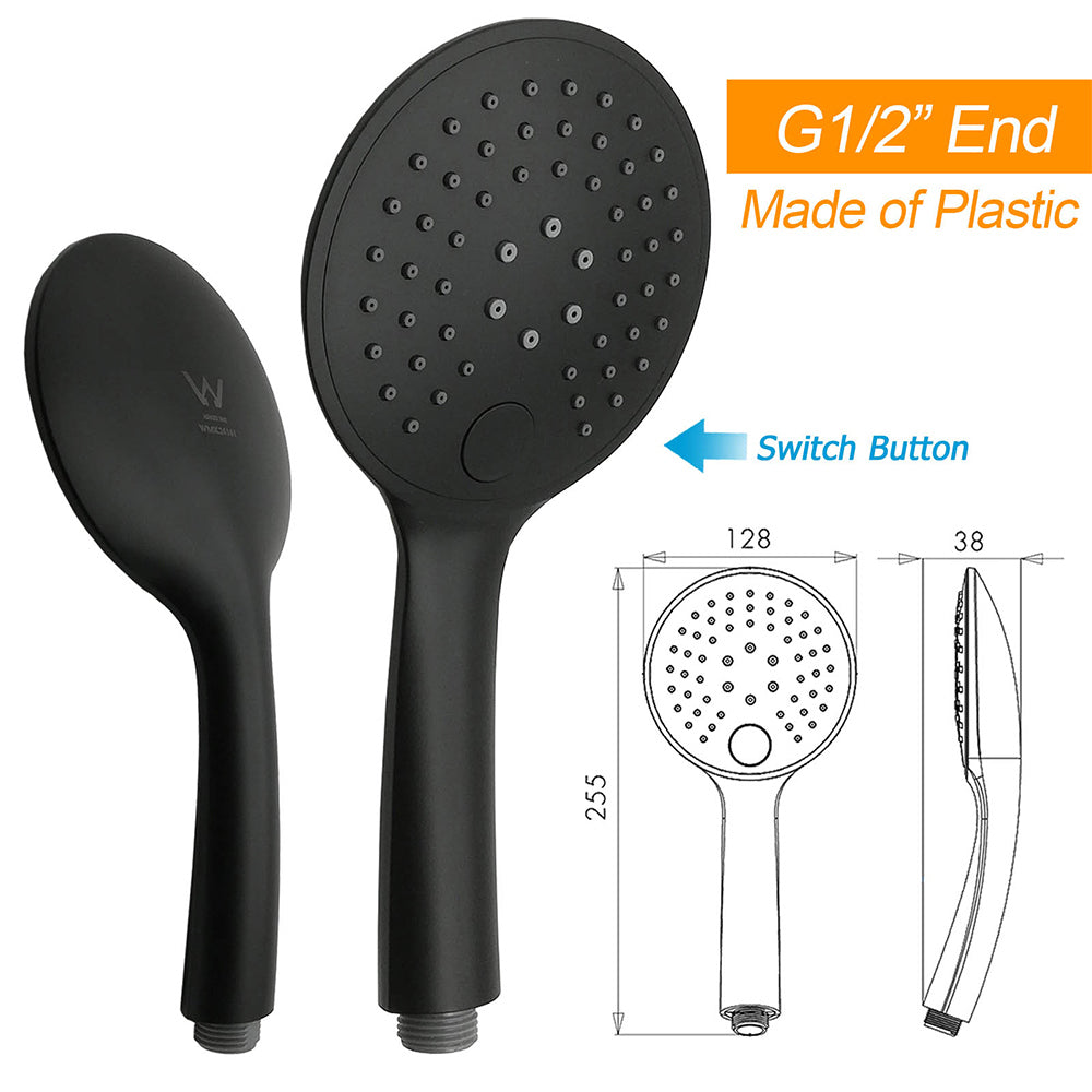 WELS Matt Black 9" Round Rain Shower Head Handheld Adjustable Rail Arm Elbow 2in1 Set