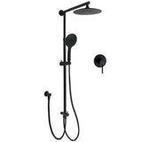Shower Heads & Screens: Matt Black 9" Round Rain Shower Head Handheld Adjustable Rail Arm Elbow Twin Set + Single Mixer