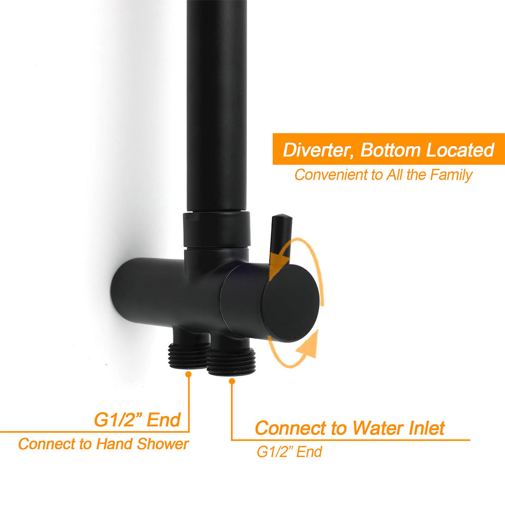 Matt Black 2in1 Set 8" Square Thin Shower Head Handheld Adjustable Silding Rail Mixer