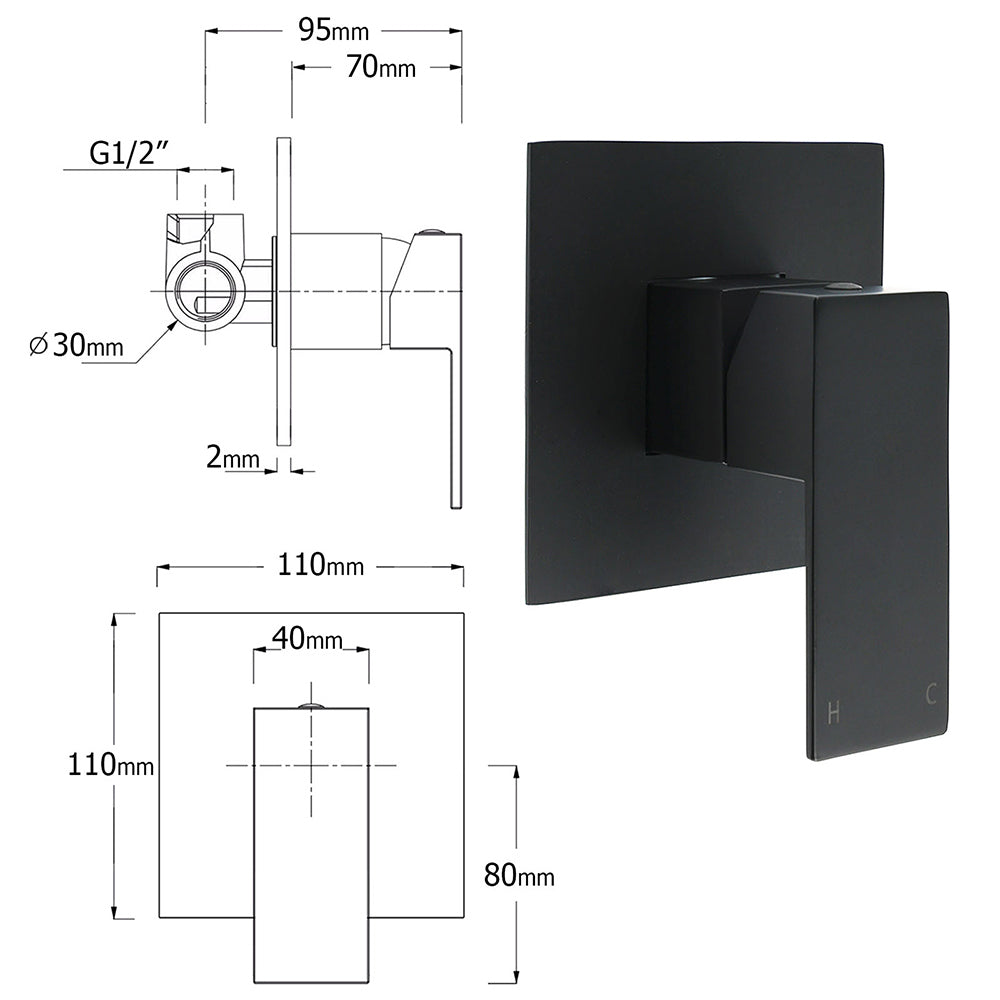 Matt Black 2in1 Set 8" Square Thin Shower Head Handheld Adjustable Silding Rail Mixer
