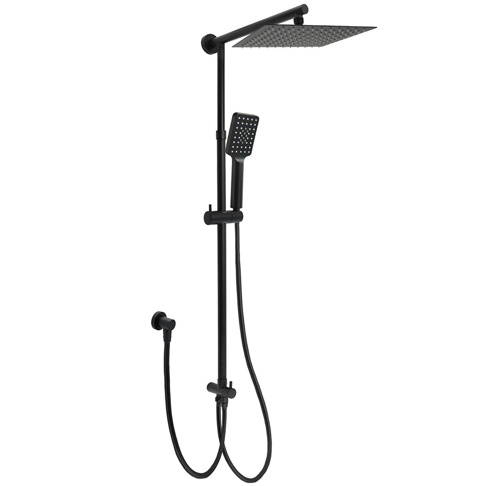 Shower Heads & Screens: WELS Matt Black 2in1 Set Square 10" Shower Rain Head Handheld Adjustable Silde Rail