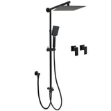 Shower Heads & Screens: Matt Black 2in1 Set Square 10" Shower Rain Head Handheld Adjustable Silding Rail + Twin Taps