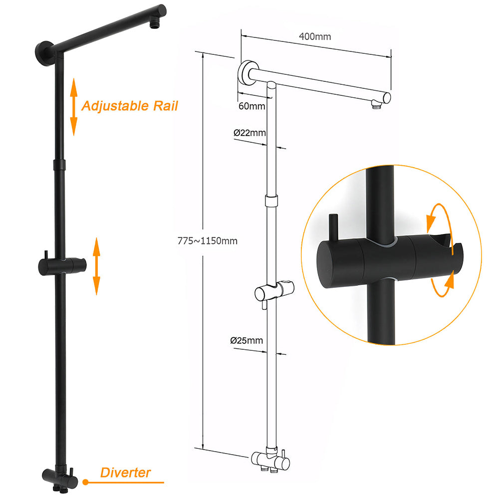 Shower Heads & Screens: Matt Black 2in1 Set Square 10" Shower Rain Head Handheld Adjustable Silding Rail + Mixer