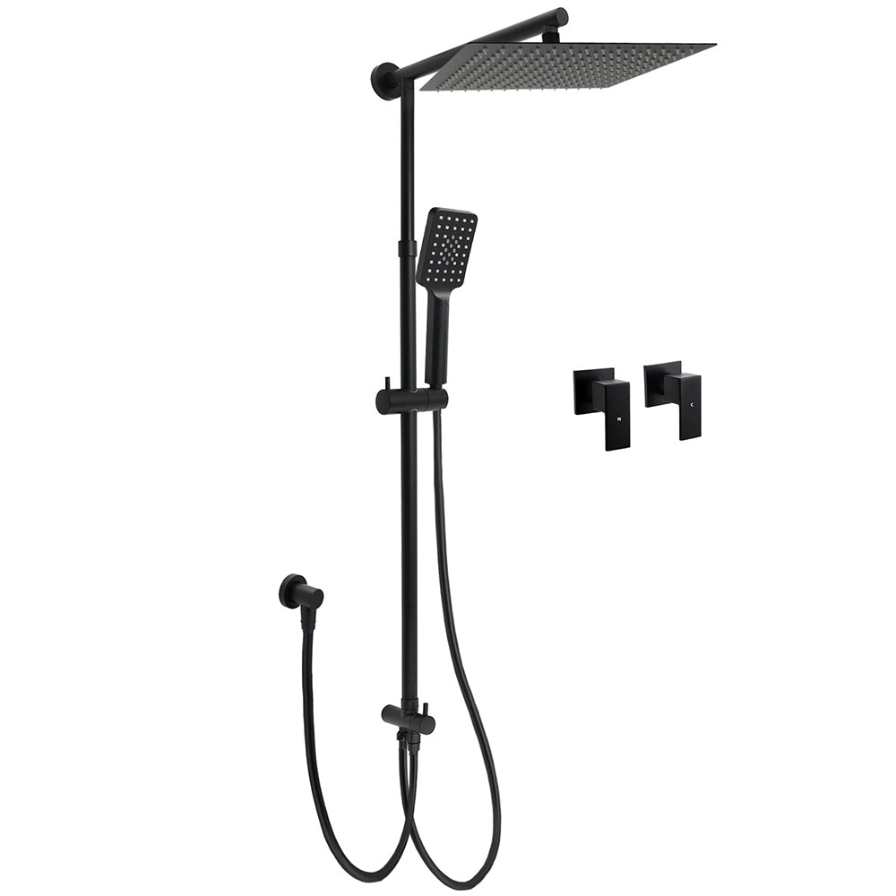 Shower Heads & Screens: Matt Black Dual Shower Large 12" Square Head Handheld Adjustable Silde Rail Set Twin Taps
