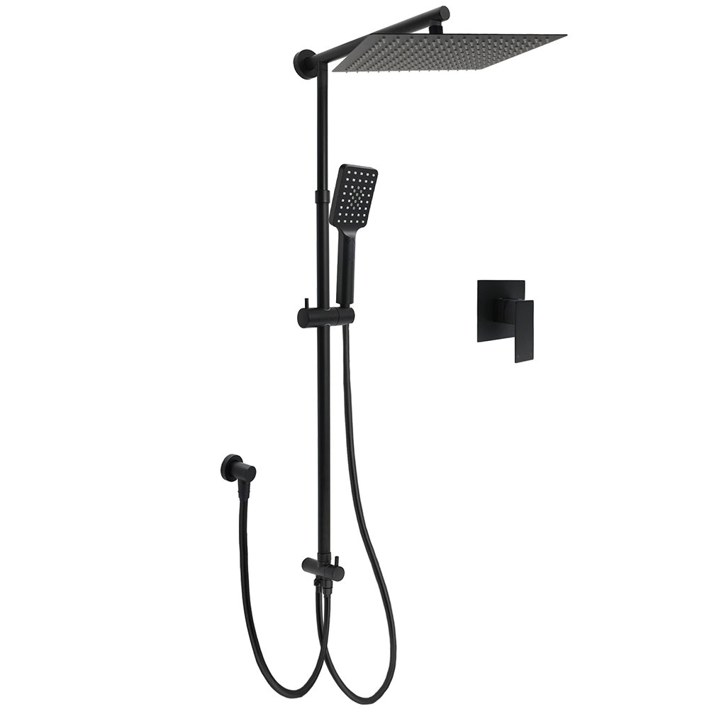 Shower Heads & Screens: Matt Black Dual Shower Large 12" Square Head Handheld Adjustable Silde Rail Set Mixer