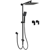 Shower Heads & Screens: WELS Matt Black 2in1 Square 10" Rain Shower Head 3 Mode Handheld Adjustable Rail Twin Taps Set