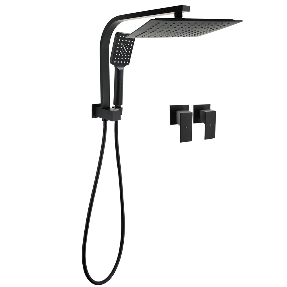 Shower Heads & Screens: WELS Matt Black 10" Rain Shower Head 3 Mode Handheld Gooseneck Arm Diverter 2in1 Set Taps