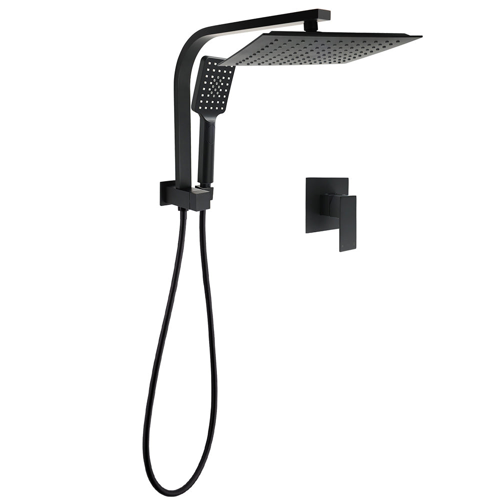 Shower Heads & Screens: WELS Matt Black 10" Rain Shower Head 3 Mode Handheld Gooseneck Arm Diverter 2in1 Set Mixer
