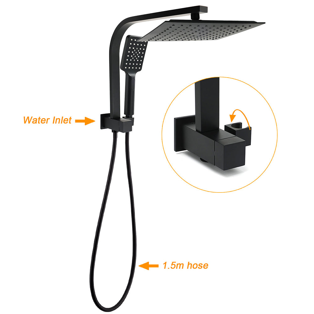 Shower Heads & Screens: WELS Matt Black 10" Rain Shower Head 3 Mode Handheld Gooseneck Arm Diverter 2in1 Set Mixer
