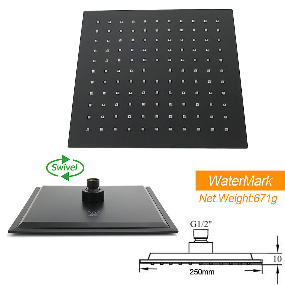 Shower Heads & Screens: WELS Matt Black 10" Rain Shower Head 3 Mode Handheld Gooseneck Arm Diverter 2in1 Set Mixer