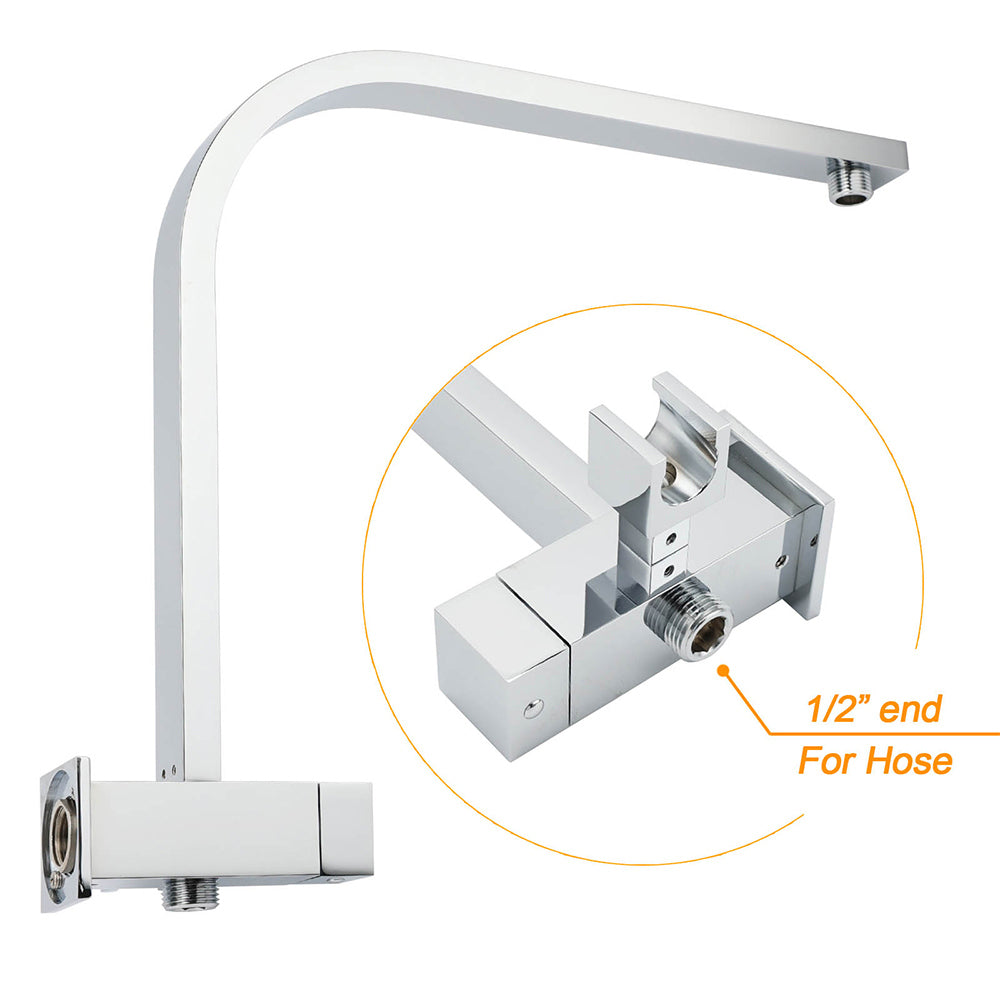 WELS Chrome Square Dual Rain Shower 8" Head 3 Mode Handheld Diverter Wall Arm Twin Taps Set