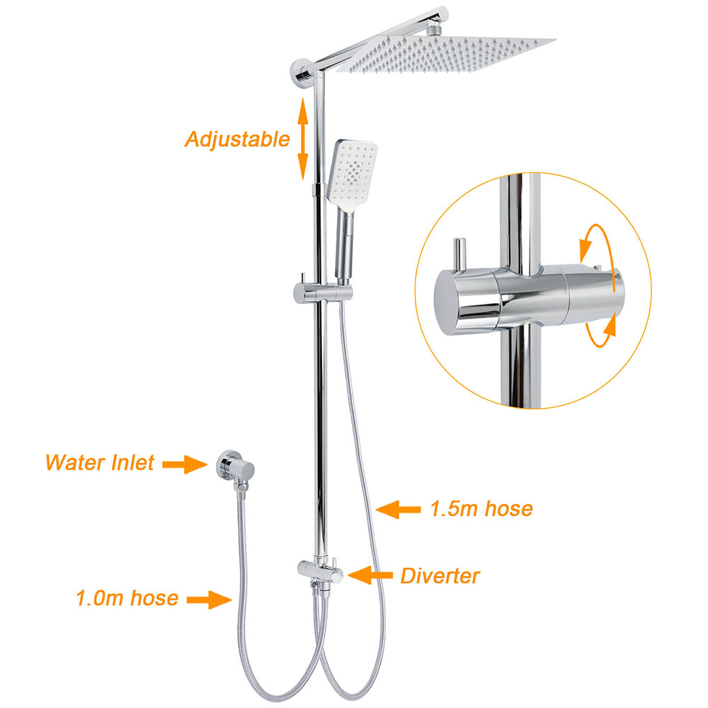 Shower Heads & Screens: Chrome Square 10" Twin Shower Head Handheld Sliding Rail Set Wall Inlet Diverter