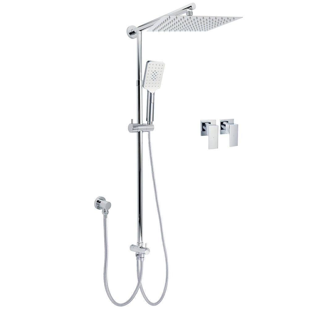 Shower Heads & Screens: Chrome Square 10" Twin Shower Head Handheld Sliding Rail Set Wall Inlet Diverter Twin Taps