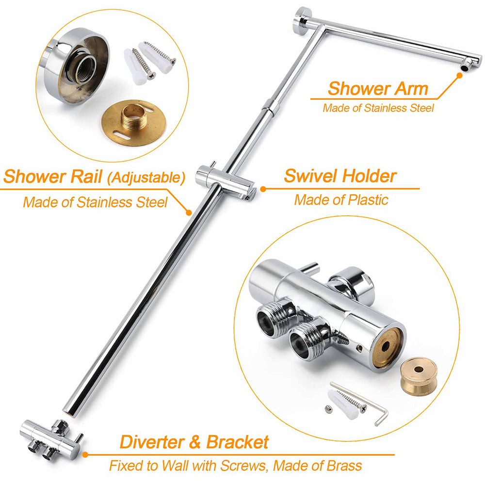 Shower Heads & Screens: Chrome Square 10" Twin Shower Head Handheld Sliding Rail Set Wall Inlet Diverter Twin Taps