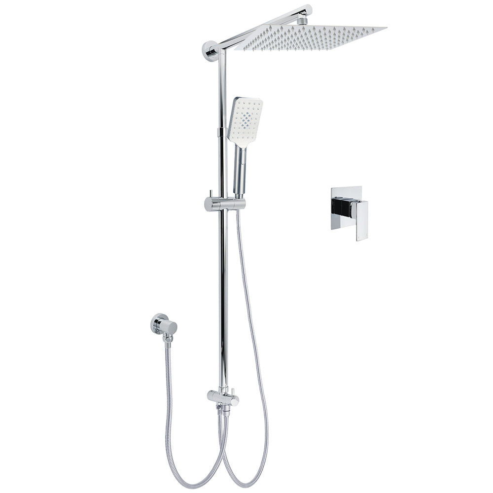 Shower Heads & Screens: Chrome Square 10" Twin Shower Head Handheld Sliding Rail Set Wall Inlet Elbow With Mixer