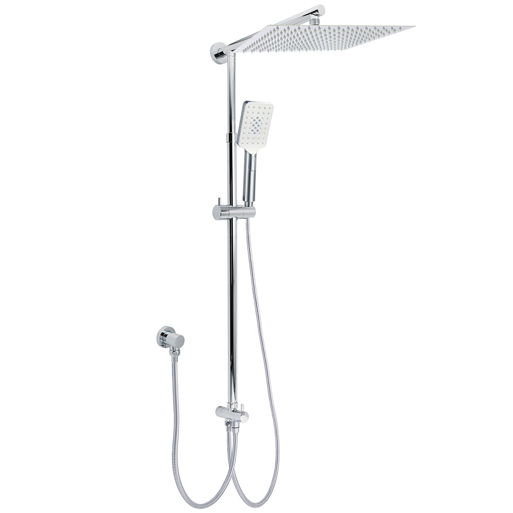 Shower Heads & Screens: WELS Dual Square Shower Head 12" Rain Rose + 3 Modes Handheld Diverter Rail Arm Set