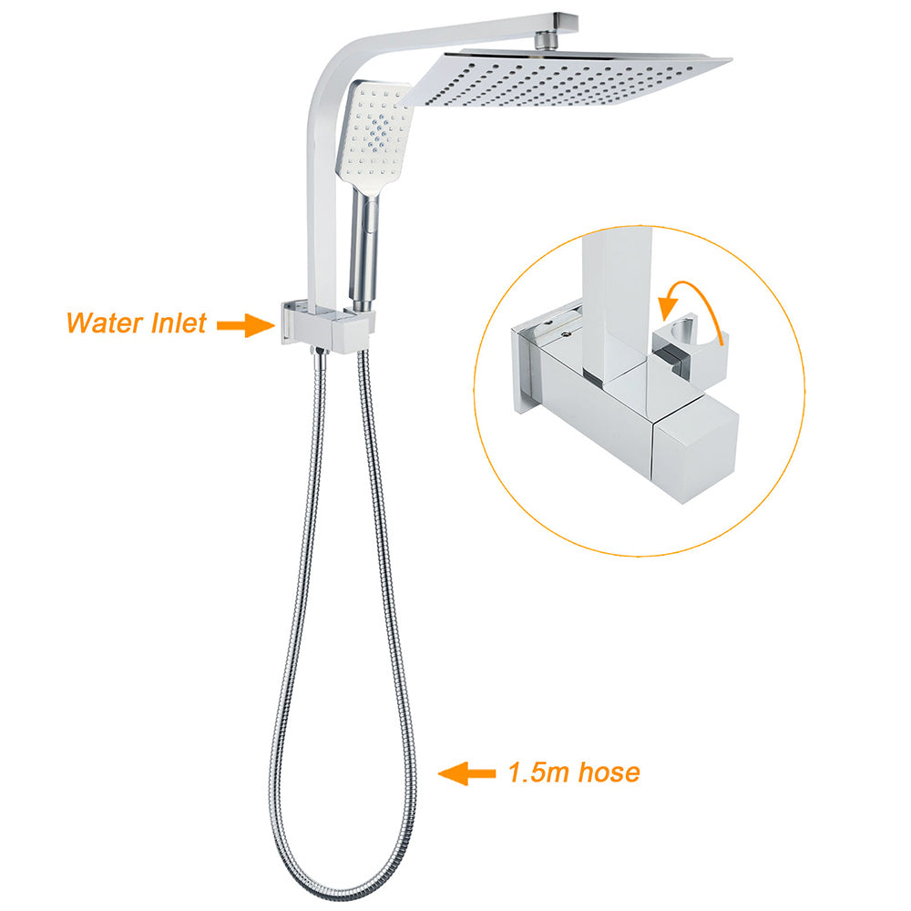 Shower Heads & Screens: WELS Dual Square Shower Head 3 Mode Handheld Diverter Wall Arm 10" Rain Set