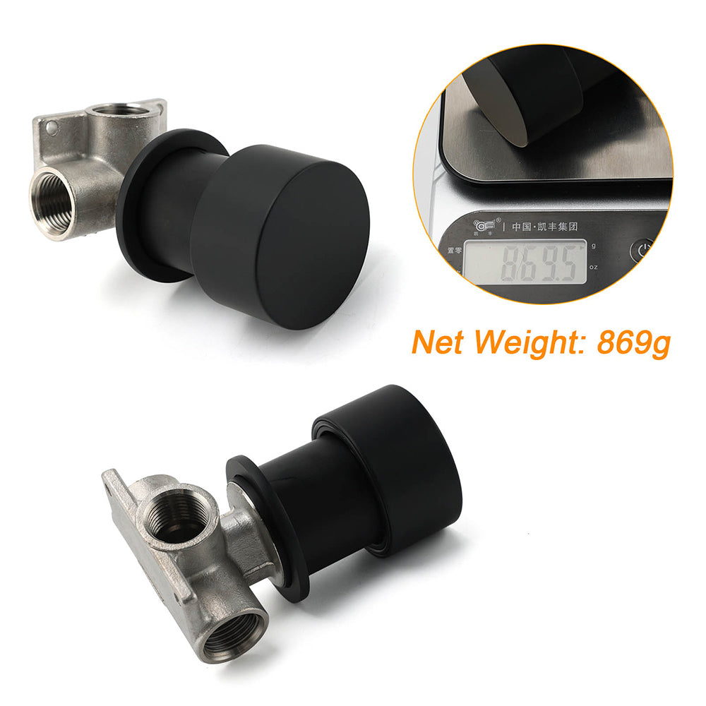 Matt Black Round Knob Concealed Shower Mixer Valve Hot Cold Water Switch Tap Kit