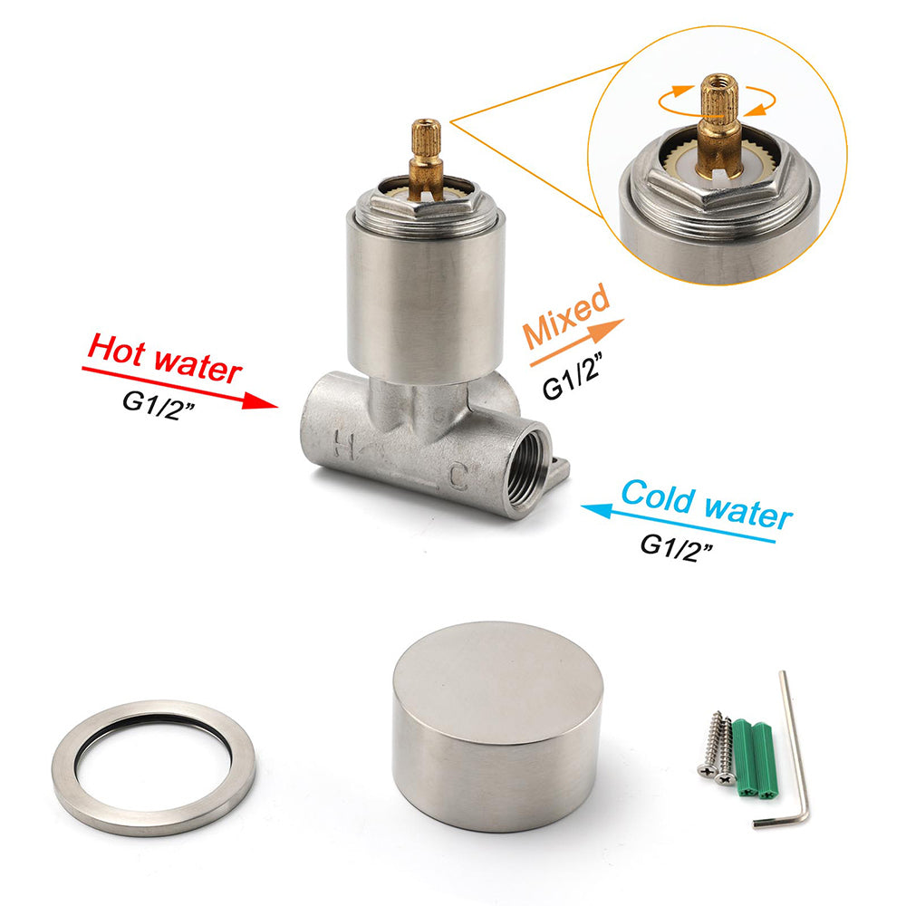 Shower Heads & Screens: Brushed Nickel Bath Shower Mixer Round 1/4 Knob Hot Cold Tap Cartridge Spindle