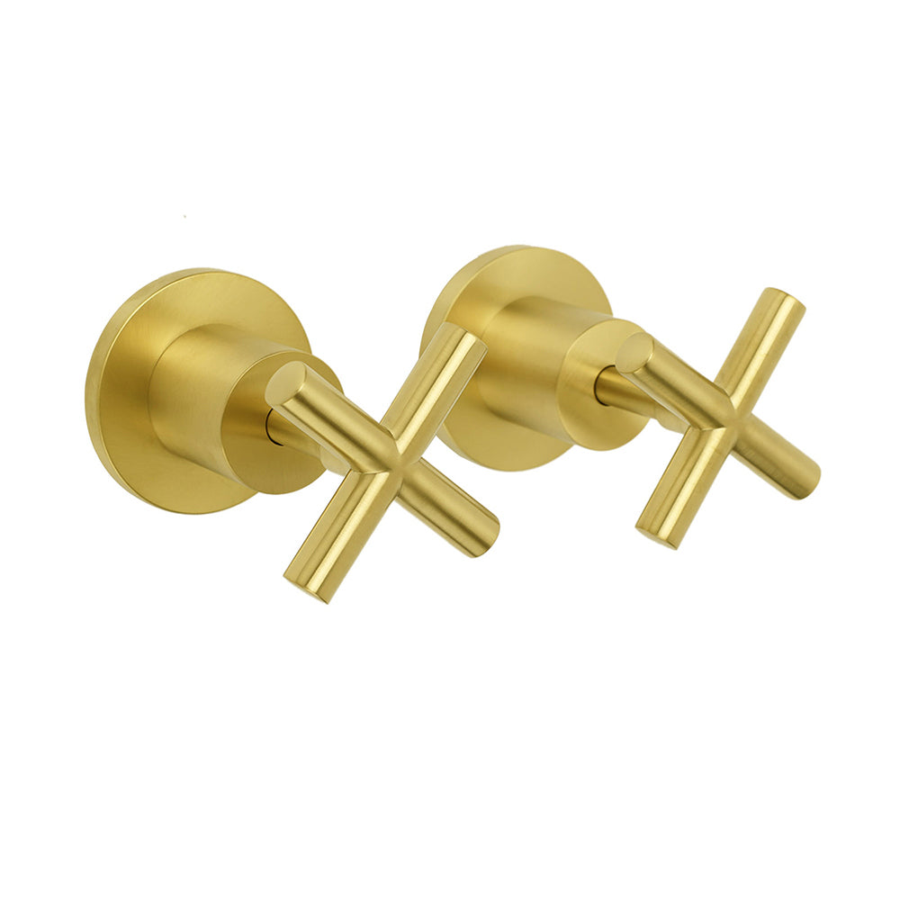 Shower Heads & Screens: Brushed Gold Shower 1/4 Turn Twin Taps Basin Bath Spout Hot Cold Water Mixer Set