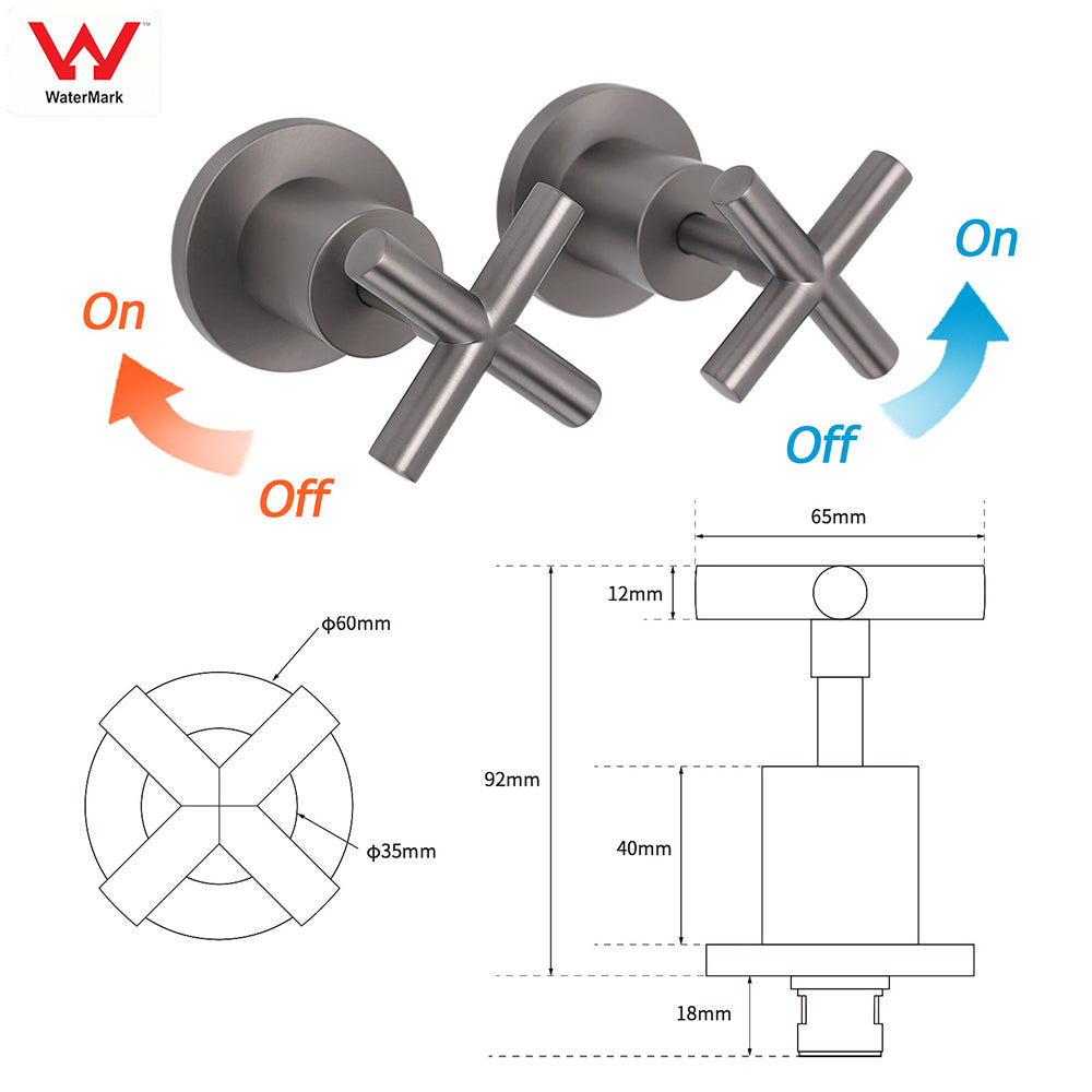 Shower Heads & Screens: Gun Metal Shower 1/4 Turn Twin Taps Pair Bath Spout Hot Cold Water Mixer Valve