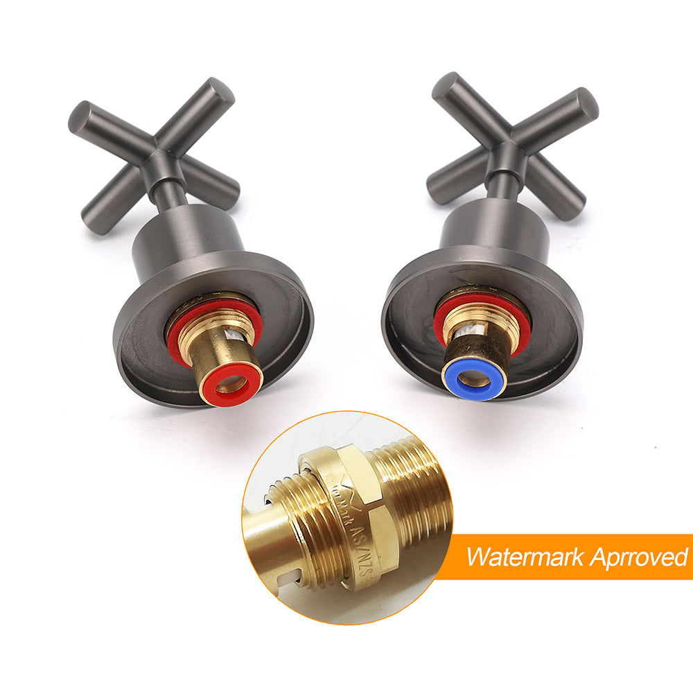 Shower Heads & Screens: Gun Metal Shower 1/4 Turn Twin Taps Pair Bath Spout Hot Cold Water Mixer Valve