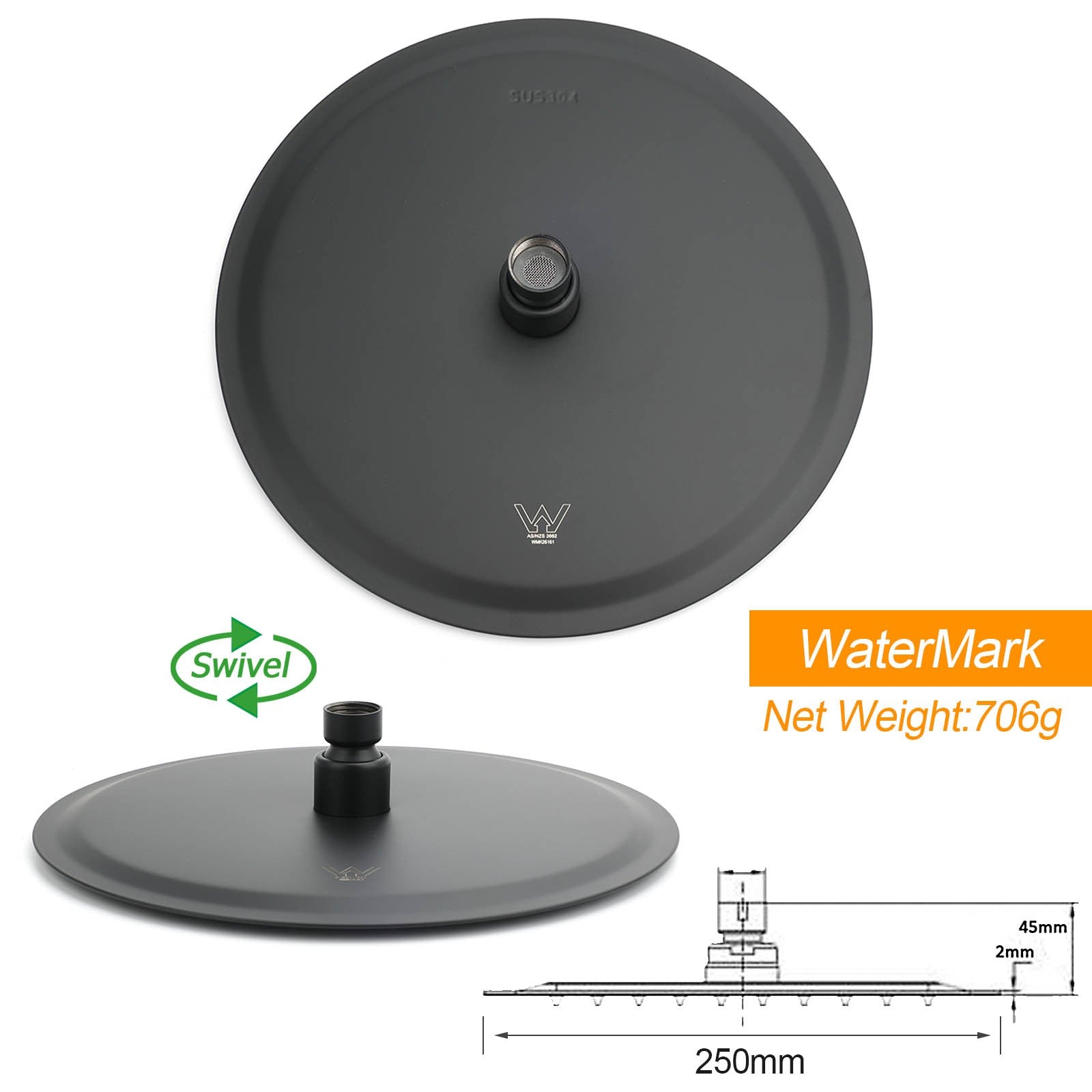 WELS Matte Black 316SUS Dual Shower Set Outdoor Bath System Rainfall 10" Head