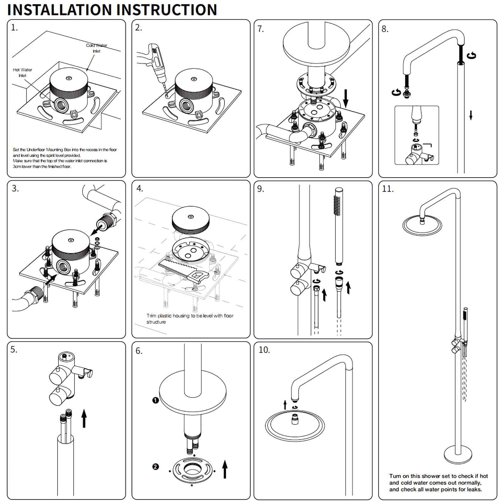 WELS Matte Black 316SUS Dual Shower Set Outdoor Bath System Rainfall 10" Head