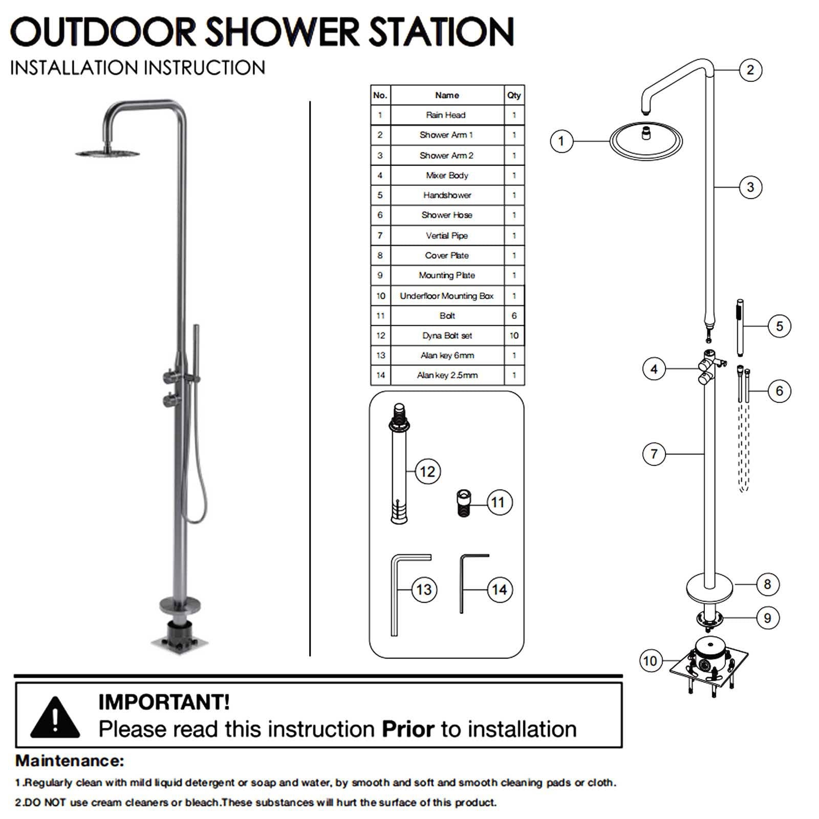 Watermark Brushed Nickel Dual Shower Handset Combo Outdoor Round 10" Head 316SUS