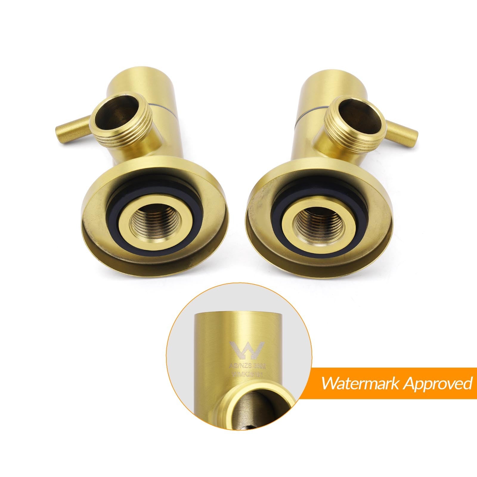 Watermark Brushed Gold Round Washing Machine 1/4 Turn Hot Cold Twin Taps Set