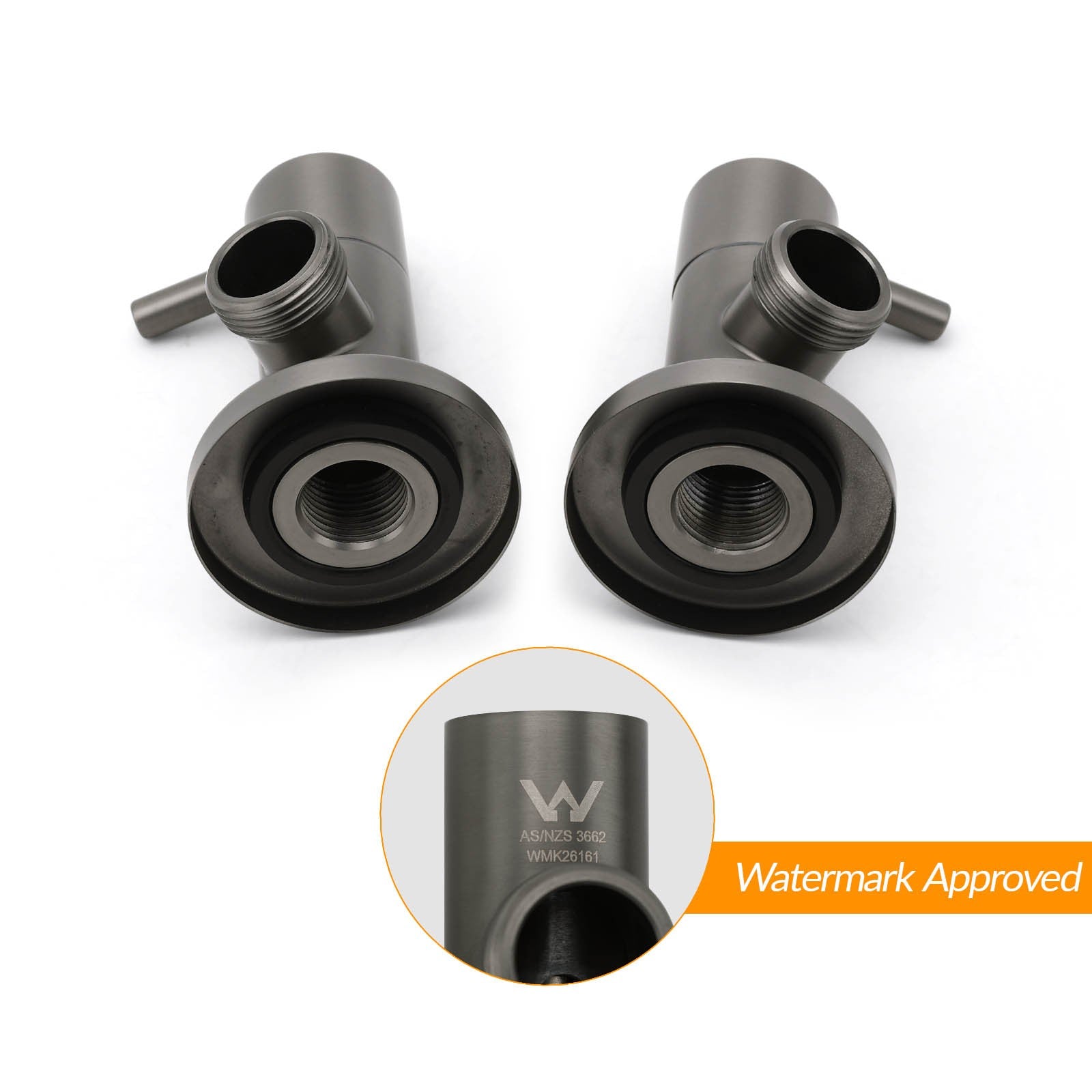 Gun Metal Grey Washing Machine 1/4 Turn Hot Cold Water Mixer Tap Set Watermark