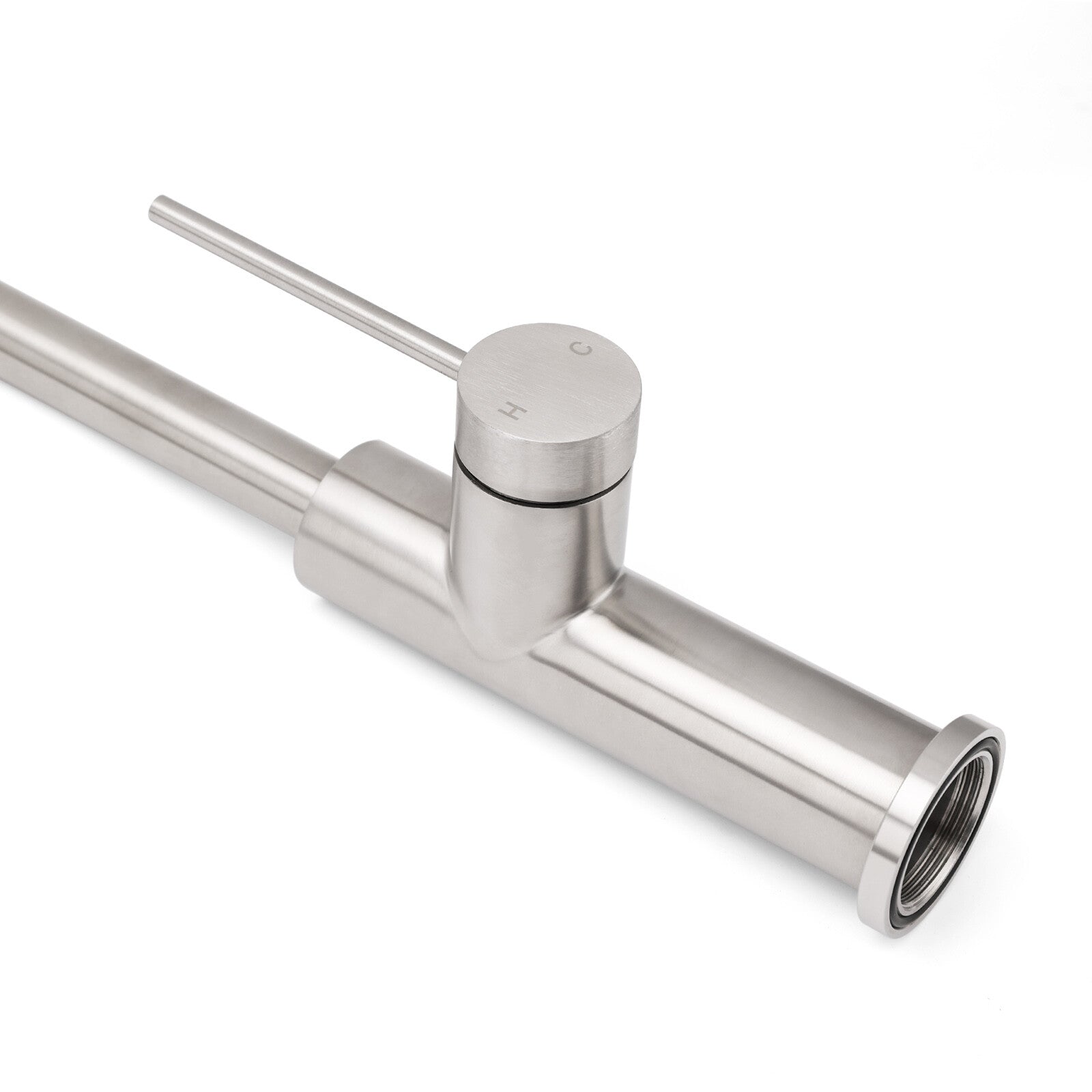 Brushed Nickel 435mm Tall Slim Round Kitchen Laundry Sink Mixer Faucet Tap Spout