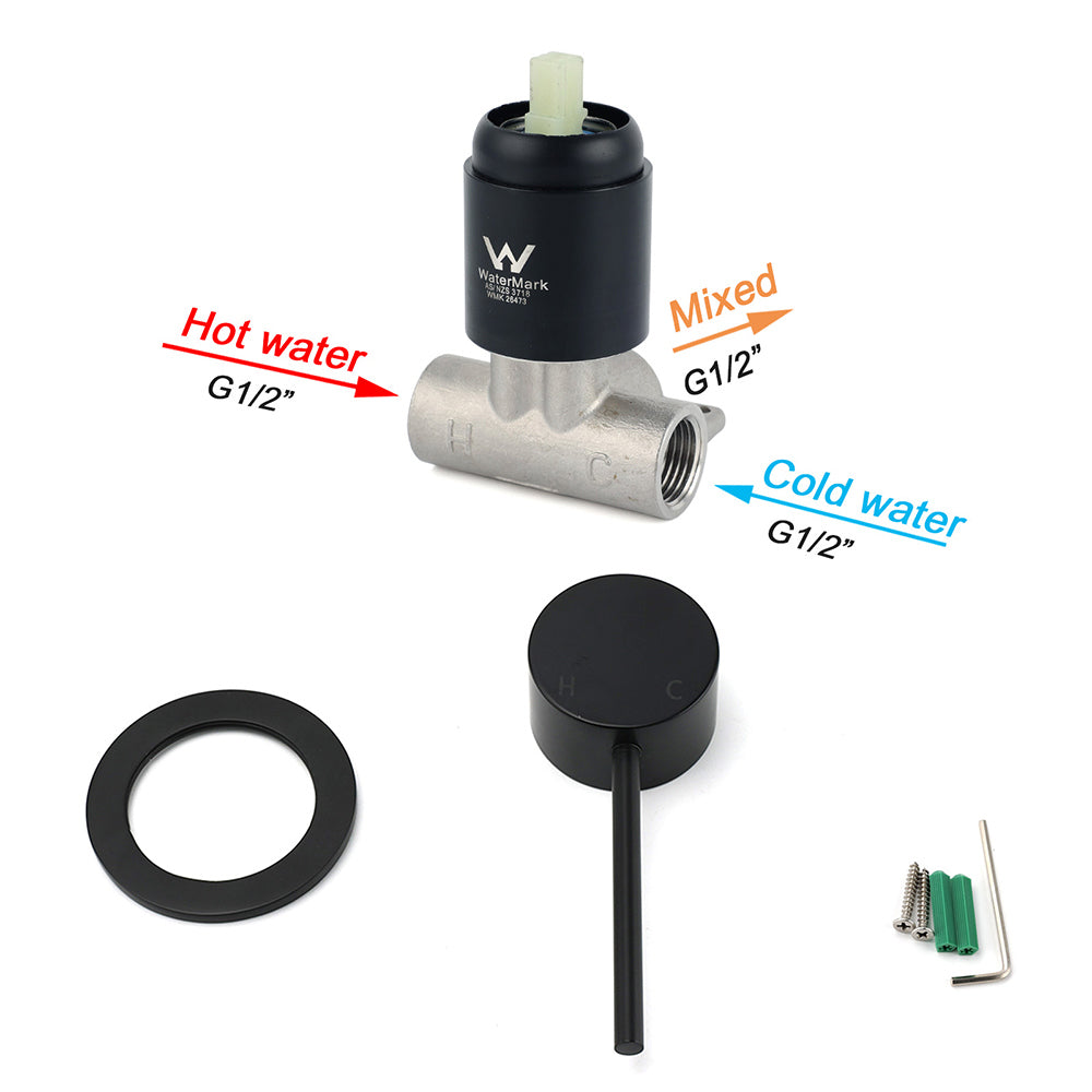 Shower Heads & Screens: Watermark Matt Black Round Bath Shower Mixer Valve Hot Cold Water Tap Small Face