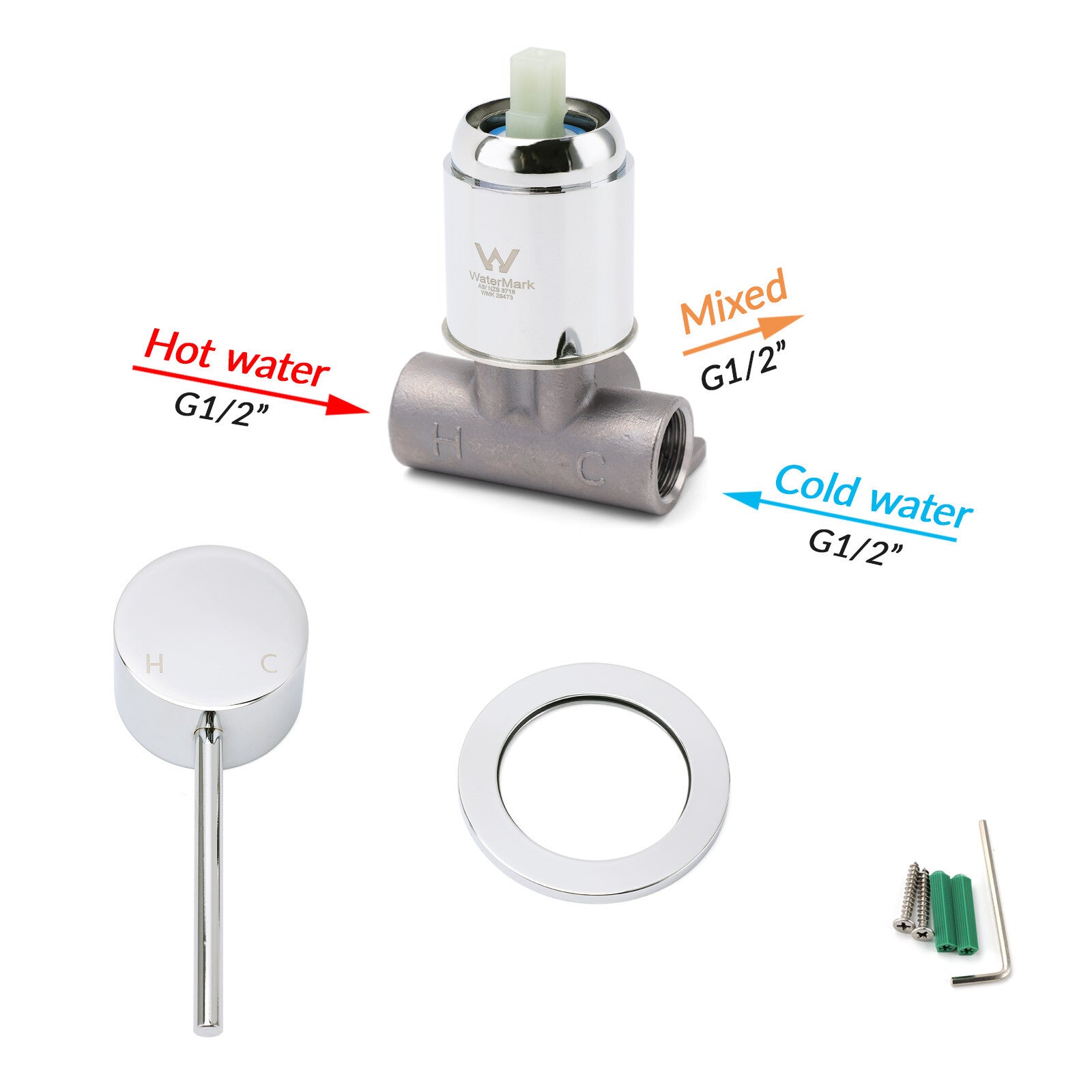 Bathroom Chrome Round Pin Lever Handle Hot Cold Water Tapware Shower Mixer Valve