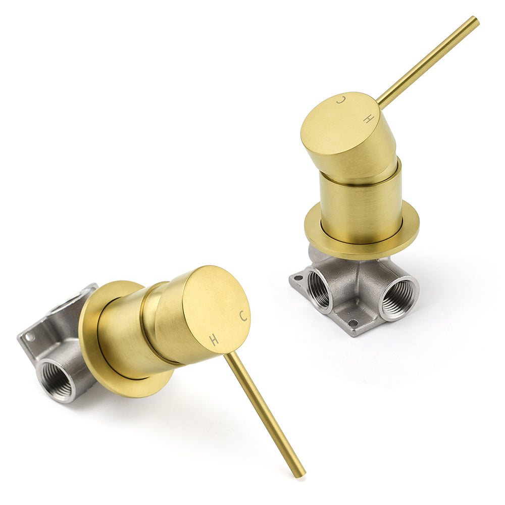 Shower Heads & Screens: Brushed Gold Round Wall Mounted Shower Mixer Hot Cold Bath Tap Valve Cartridge